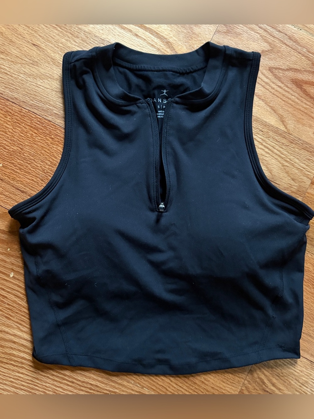 Danskin Black Zip-Front Athletic Crop Tank